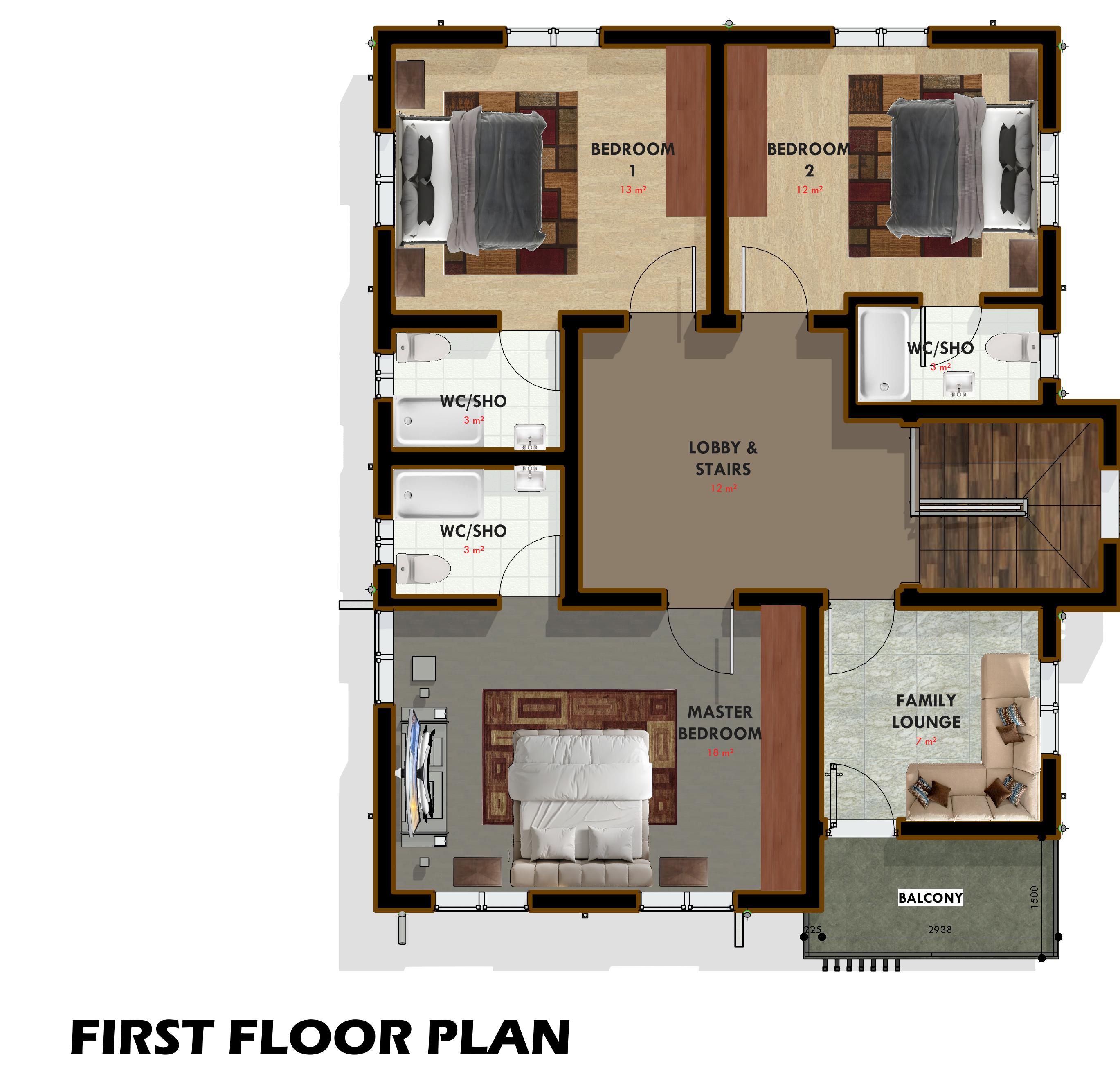 4 BEDROOM DUPLEX - Floor Plan - 3-FIRST FLOOR - PRESENTATION PLAN
