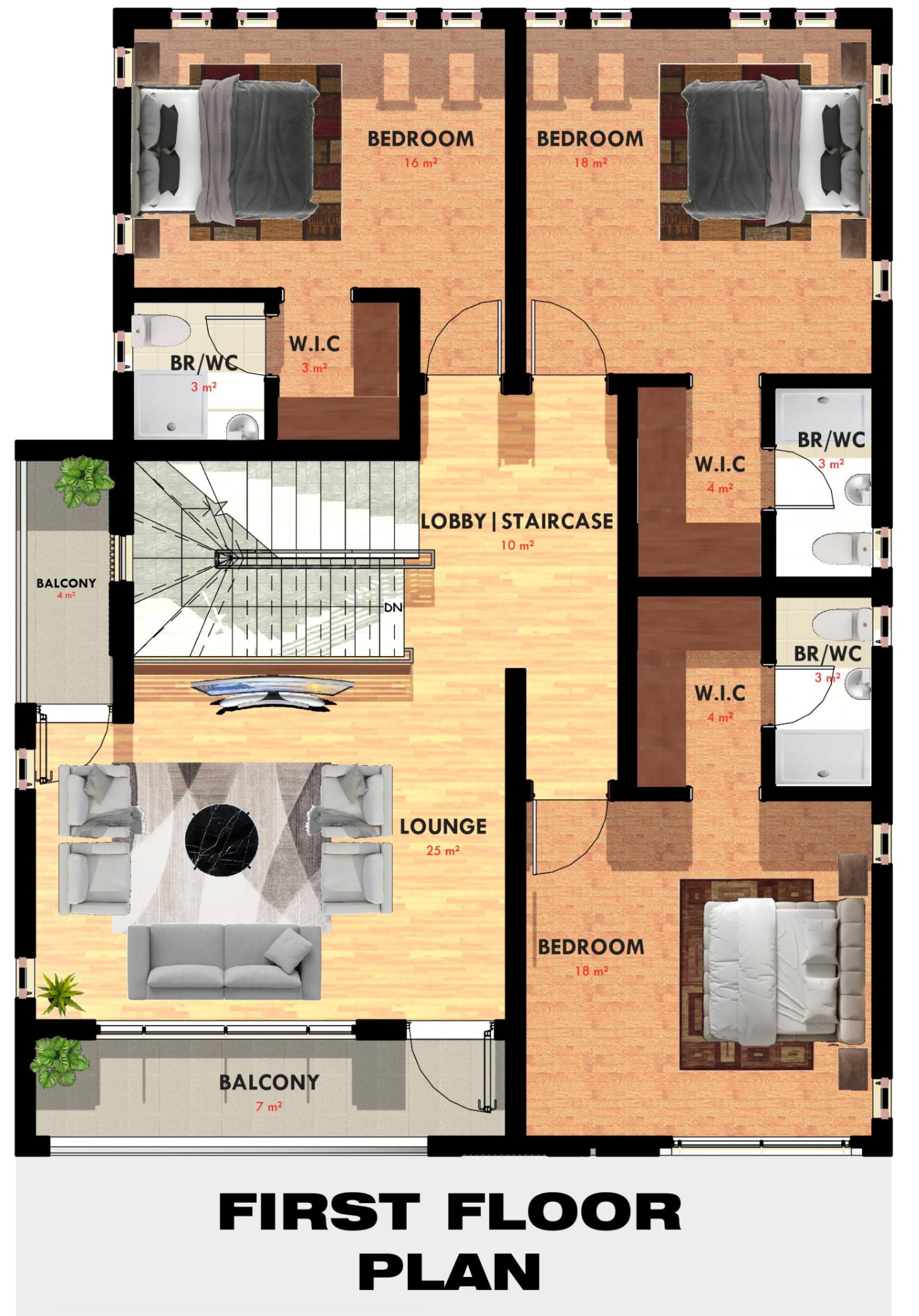 jpeg-optimizer_5 BEDROOM RESIDENTIAL DUPLEX - FIRST FLOOR PRESENTATION FLOOR PLAN